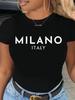 Milano Briefdruck Rundhals-T-Shirt Lässiges Kurzarm-T-Shirt für Frühling Sommer Damenbekleidung Ästhetische Kleidung