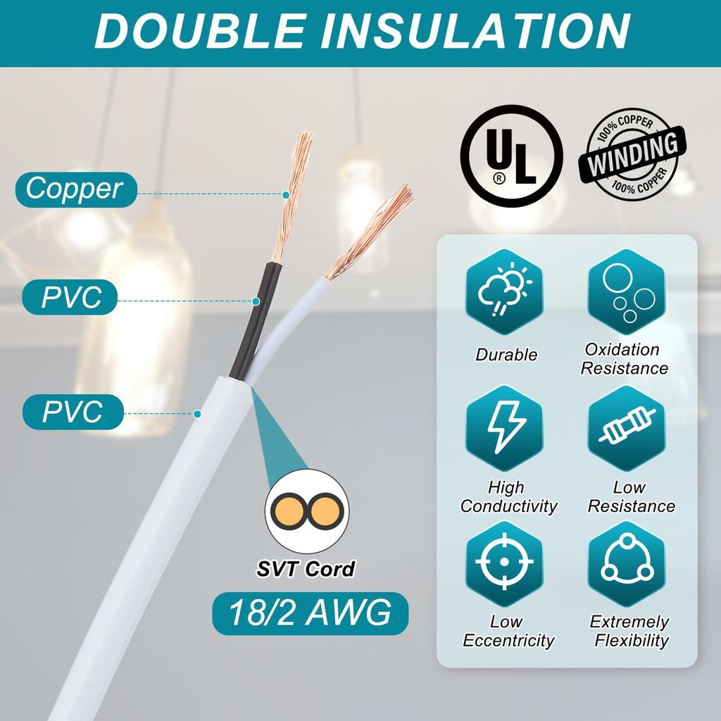PATIKIL Electrical Wire Cable 33ft 18/2 PVC Wiring Cord 300V Cable Copper Wire SVT