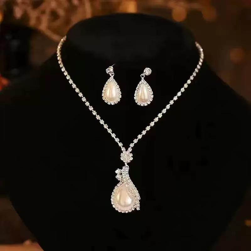 Elegantní mezikontinentální svatební souprava náhrdelníku a náušnic s kamínky