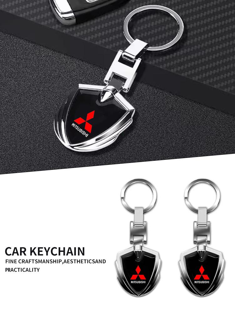 Car Logo Keychain 3D Metal Shield Shaped Keyring For Mitsubishi RALLIART Pajero ASX Lancer X 9 Outlander 3 L200 Car Styling