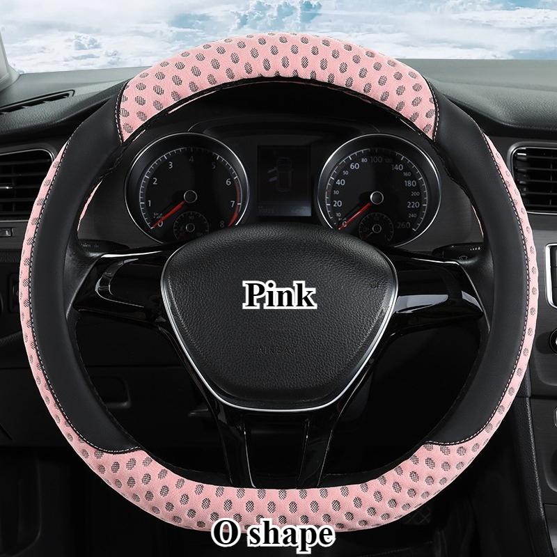 

PU Leather Steering Wheel Cover with 3D Cooling Fabric Comfortable Breathable Non Slip Inner Ring O or D Shape All Season Use
