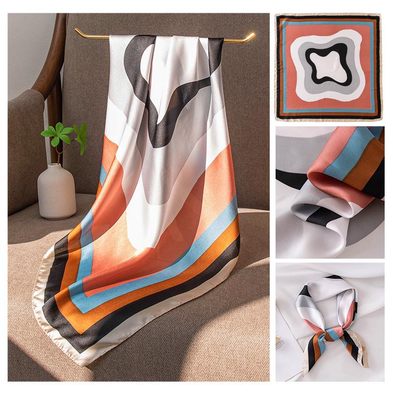 70cm Small Square Scarf Silk High-end Feeling Retro Chinese Style Printed Women's New Stylish Mother Thin