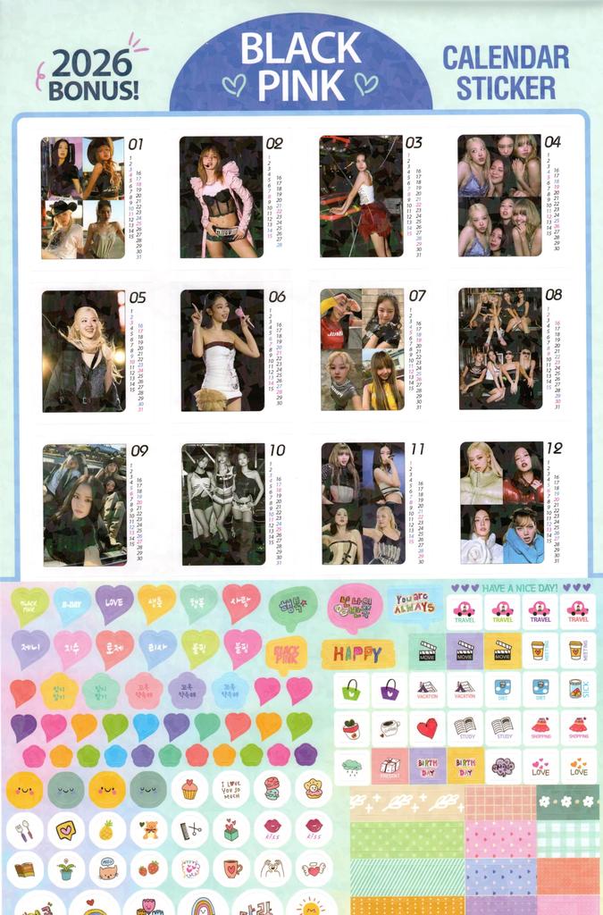 Black Jisoo Large Wall Calendar 2026 Sticker Pink, Jennie, Lisa, Rosé, Merchandise, (Reiwa 8) + Set, K-POP