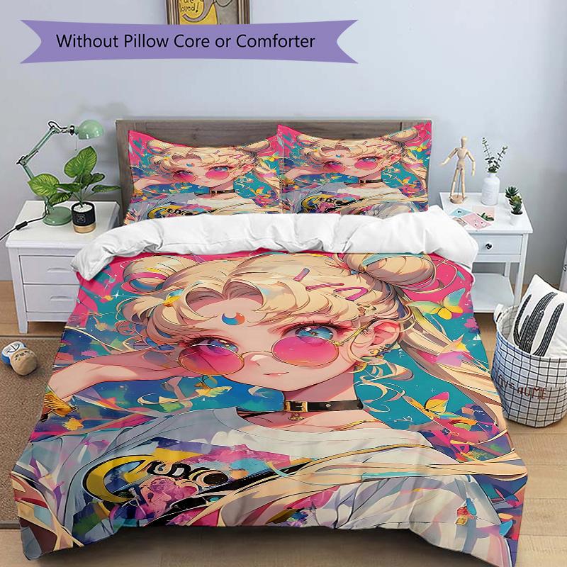 

3pcs Sailor Moon s Colorful Dreams Quilt Set Cartoon Themed Bed Quilt Set Lovely Character Bedroom Decor Bed Quilt Set Four Seasons (1 Cover + 2P 135x200cm