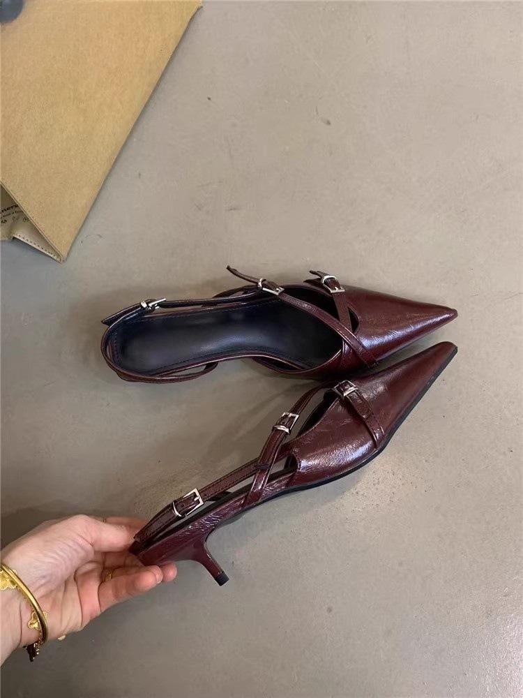 

French temperament late evening breeze gentle cross with bag head sandals women s spring and summer pointed high heels stiletto 41 бордовый