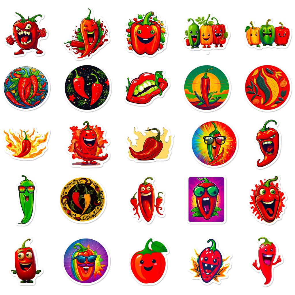 50 Funny Expressions Chili Peppers with Independent Personality DIY Decorative Stickers Can Be Repeatedly Pasted with Waterproof Stickers