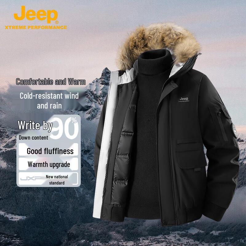 JEEP Unisex Winter Parka Down Jacket with Faux Fur Hood XL