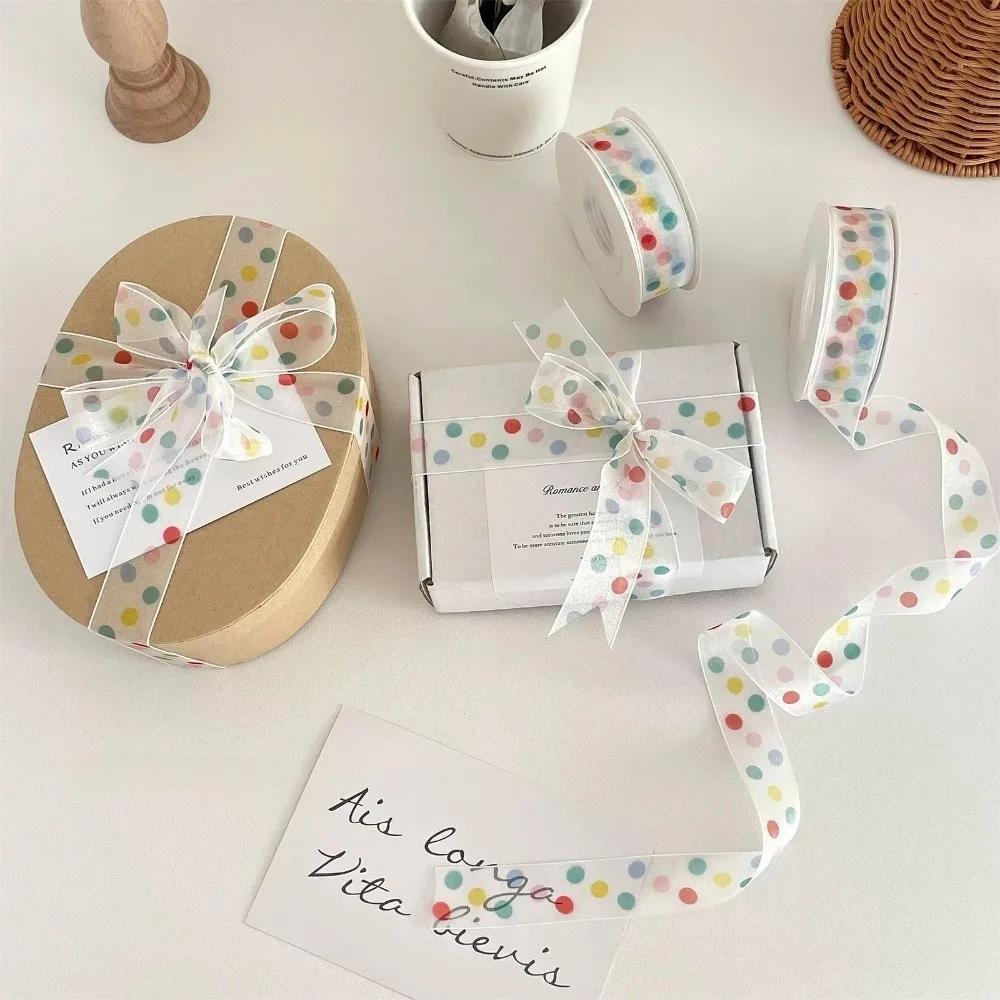 New Colorful Gift Wrapping Ribbon Polka Dots Bowknot Gift Box Decorative Ribbon Polyester Clear Packaging Box Ribbon Birthday