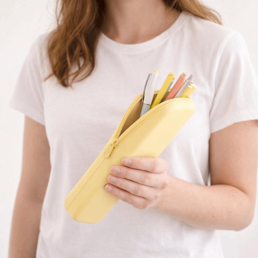 Multifunctional Pen Bag Solid Color Stationery Storage Bag Simple Silicone Pencil Case Friends