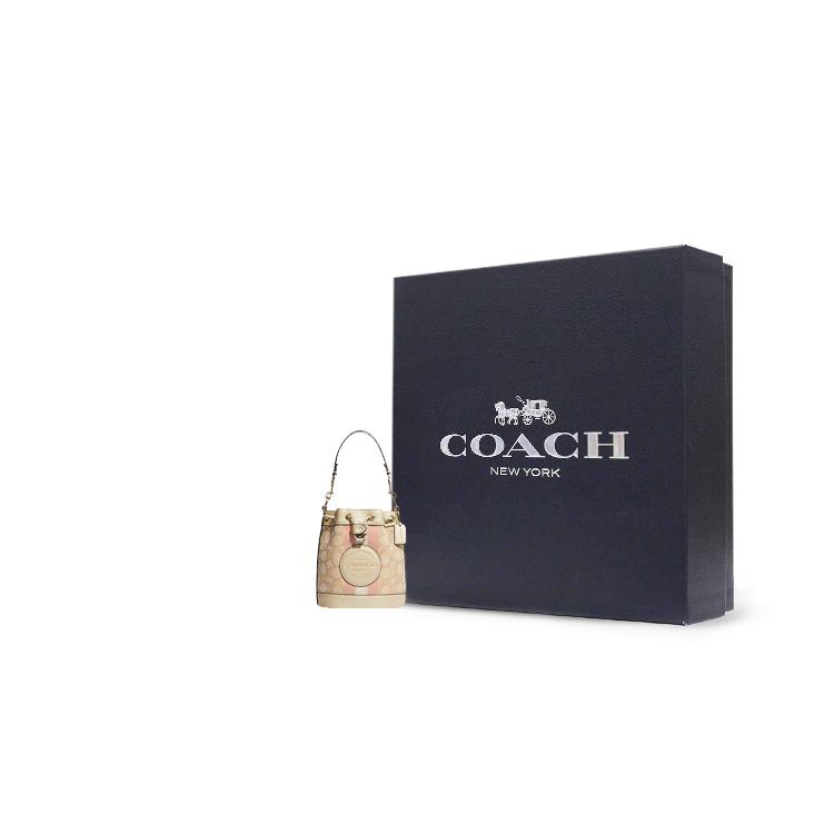 New COACH Dempsey Fabric Cow Leather Patchwork Bucket Bags Shoulder Bag Crossbody Bag Mini Women's Khaki CF440-IMV6D