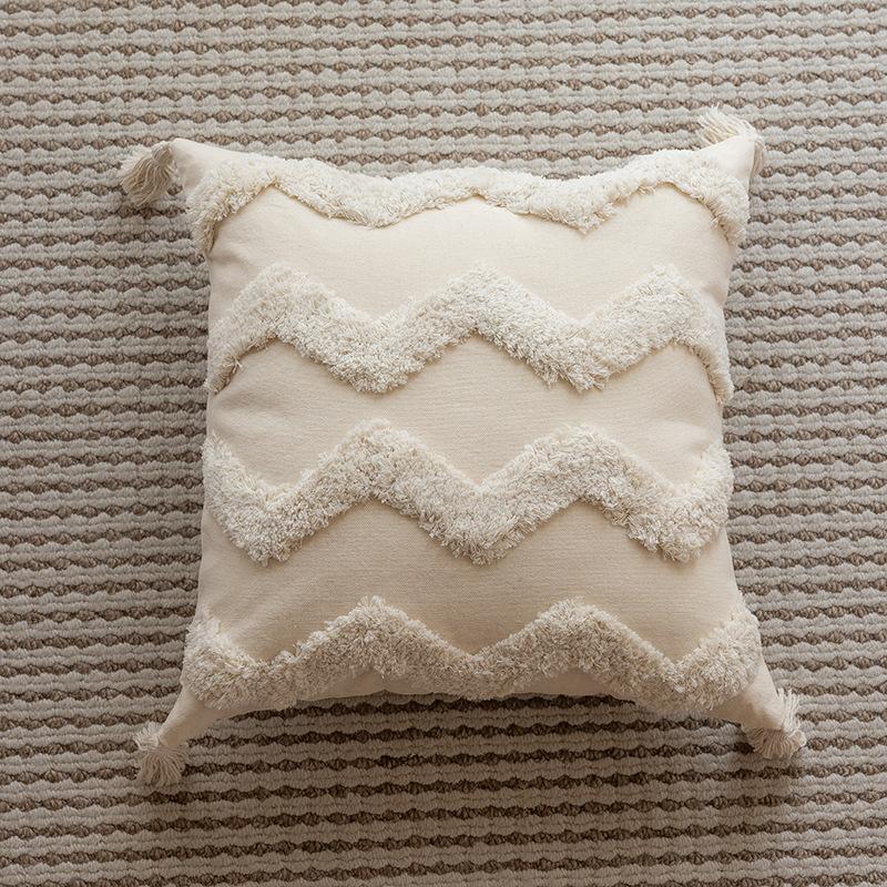 Βοημιανή Φούντα Μαξιλαροθήκη Τρισδιάστατη Τούφτα Κεντημένη Μαξιλαροθήκη Καναπέ Γεωμετρική Γραμμή Διακοσμητικό Μονόχρωμο Μαξιλάρι