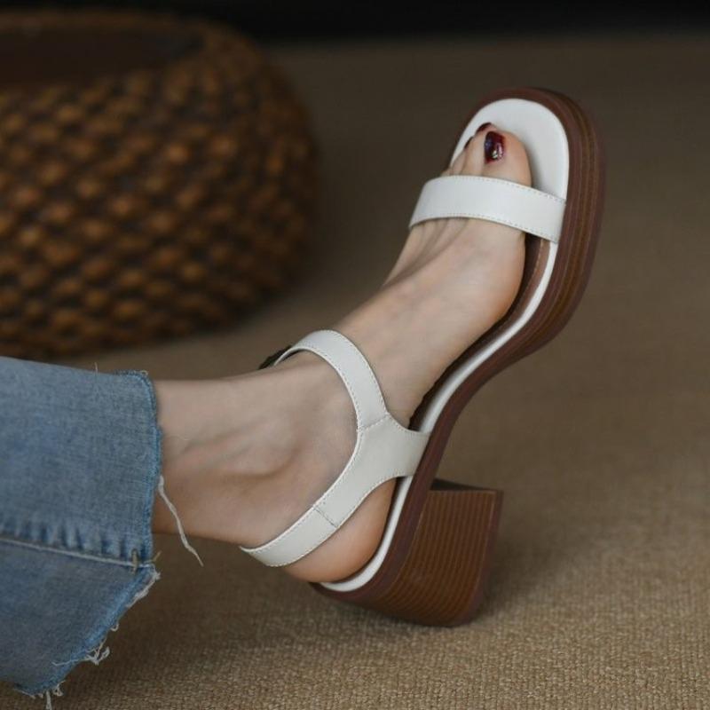 2025 Summer Women Sandals High Heels Basic Genuine Leather Concise Office Plus Size 35-42 Ladies Casual Outdoor Shoes