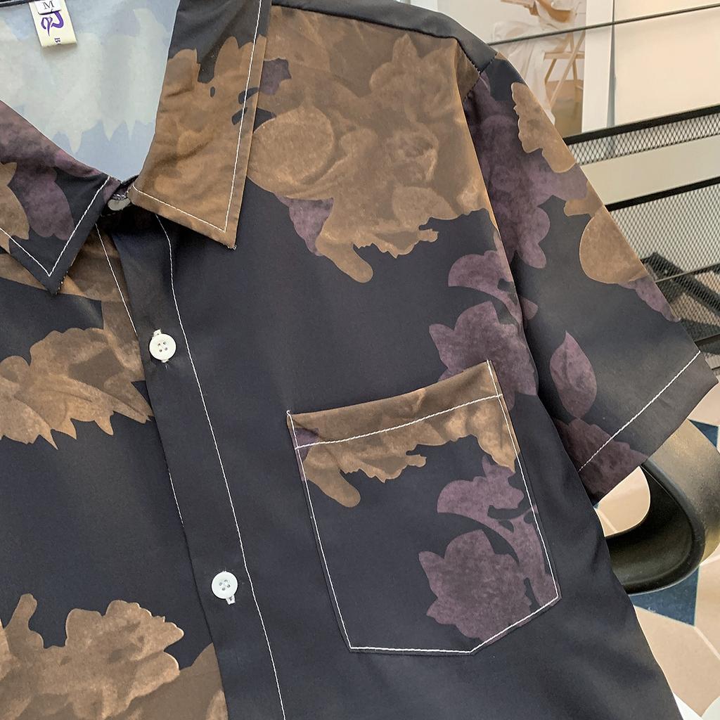 Summer Flower Full Printed Short Sleeve Printed Shirt Men's Seaside High-Grade Thin Casual Seaside Holiday Shirt Half Sleeve Top
