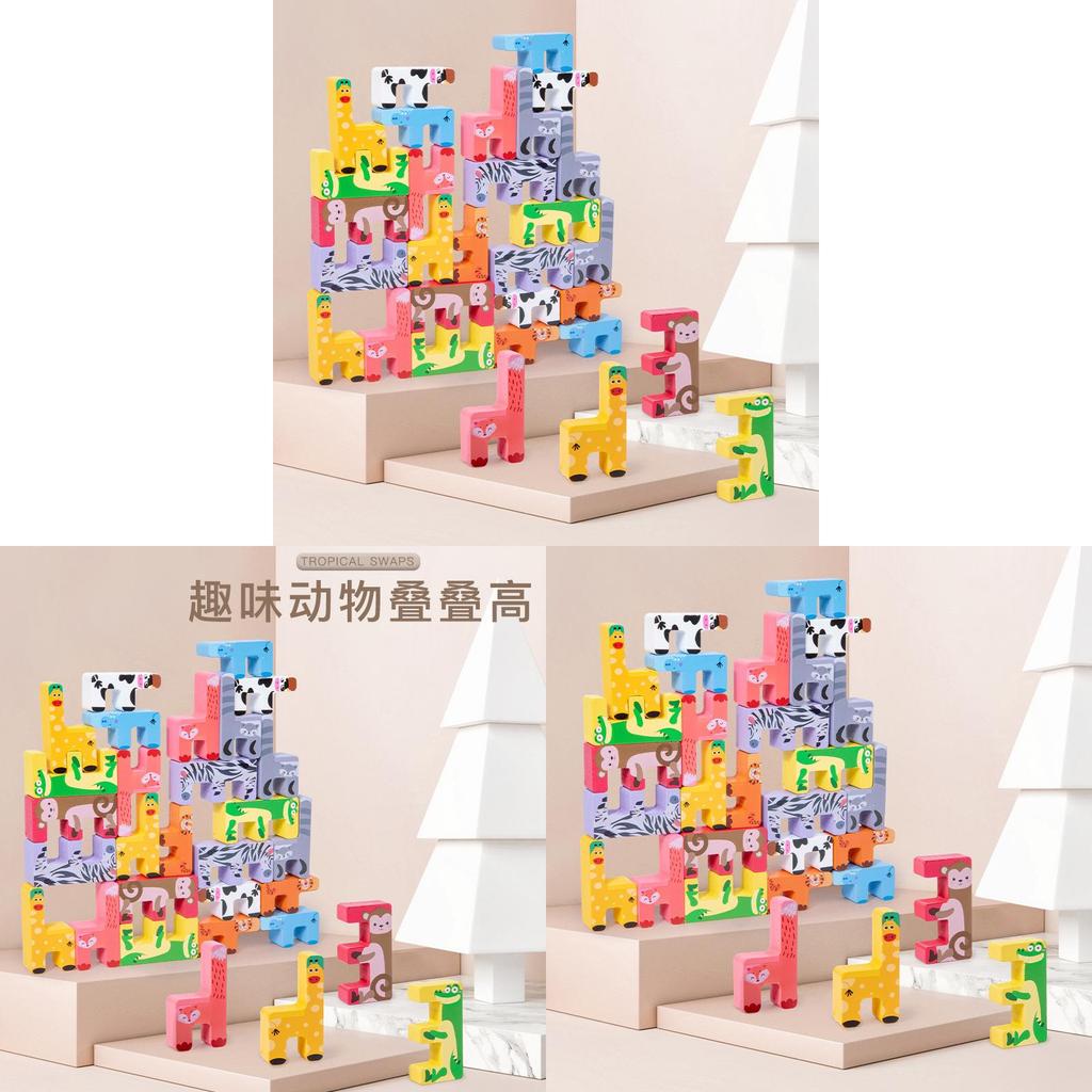 Wooden Animal Stacking Blocks For Kids Creative Balance Educational Toy
