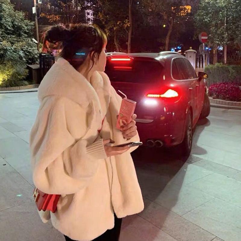 

Winter women s loose hooded cotton thickened medium and long imitation rose rabbit fur jacket imitation fur coat sweater 2XL