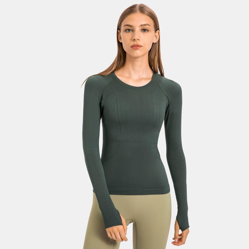 Yeni Yuvarlak Yaka Uzun Kollu Tişört Yoga Gömlekleri Renkli İçlik İnce Katmanlı İç Üst Zayıflatıcı Çok Yönlü Kadın Tişörtü