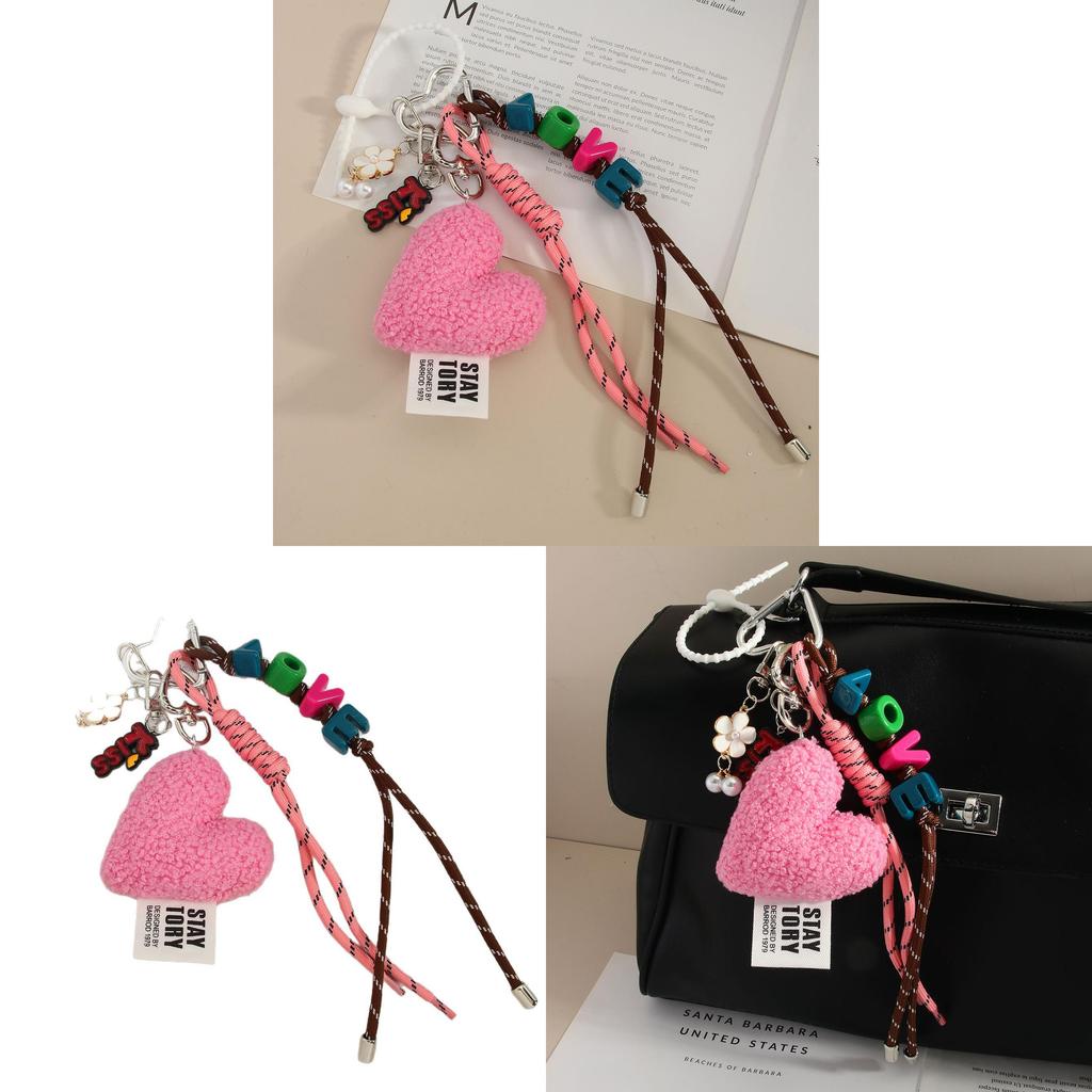 Style Plush Heart Love Bag Charm With Keychain For Fashion Accessories