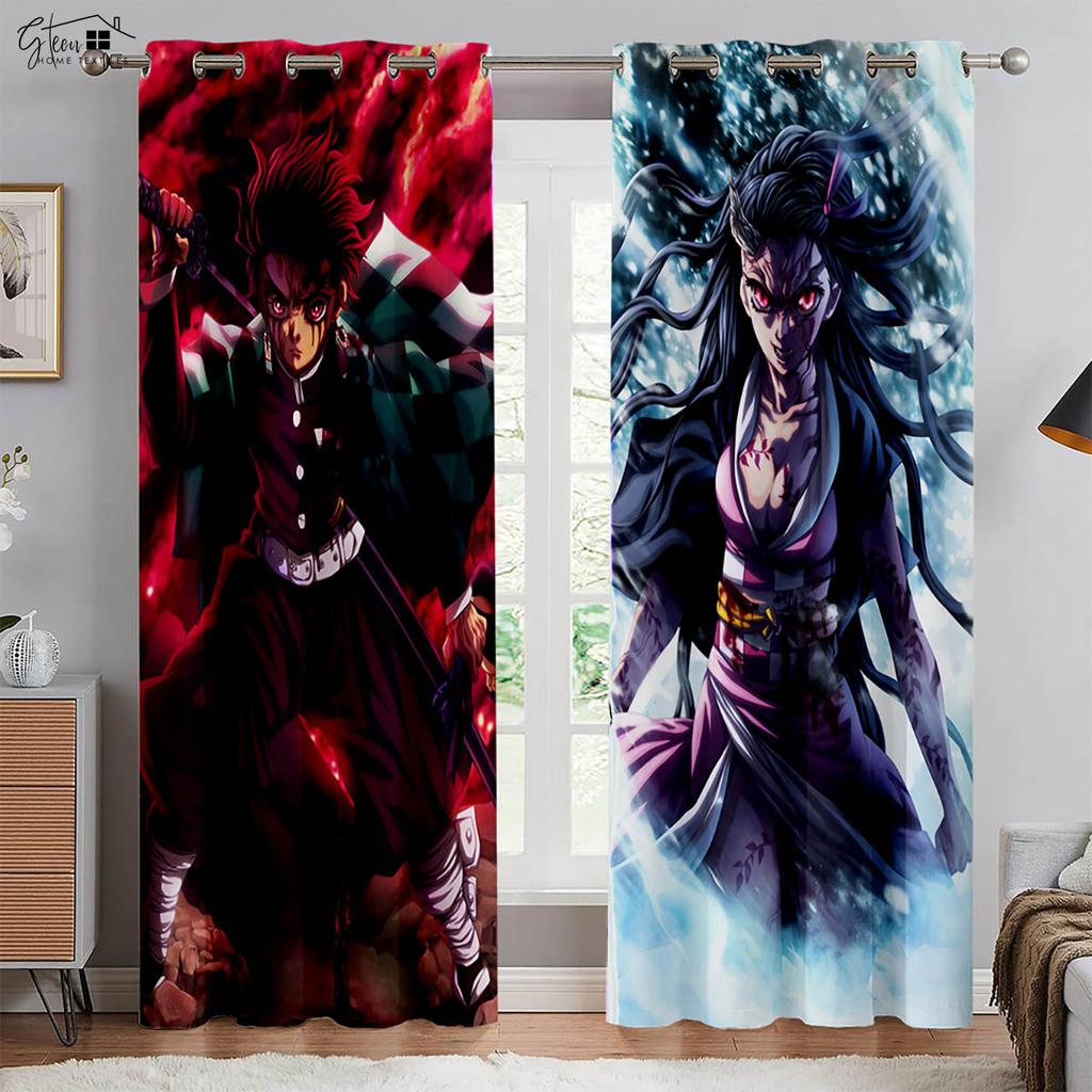 Anime Japanese Cartoon Printed Curtains Restaurant Living Room Bedroom Blackout Heat Insulation Decorative Curtains 2 Pieces