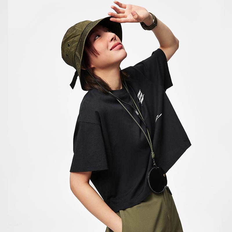 Li Ning CF Su Series Wild Fun Letter Print Loose Short Sleeve T-Shirt Women Tops Black AHST618-2