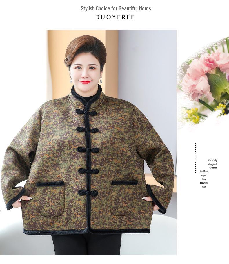 Plus Size Winter Velvet Warm Cotton Jacket for Middle-Aged and Elderly Women