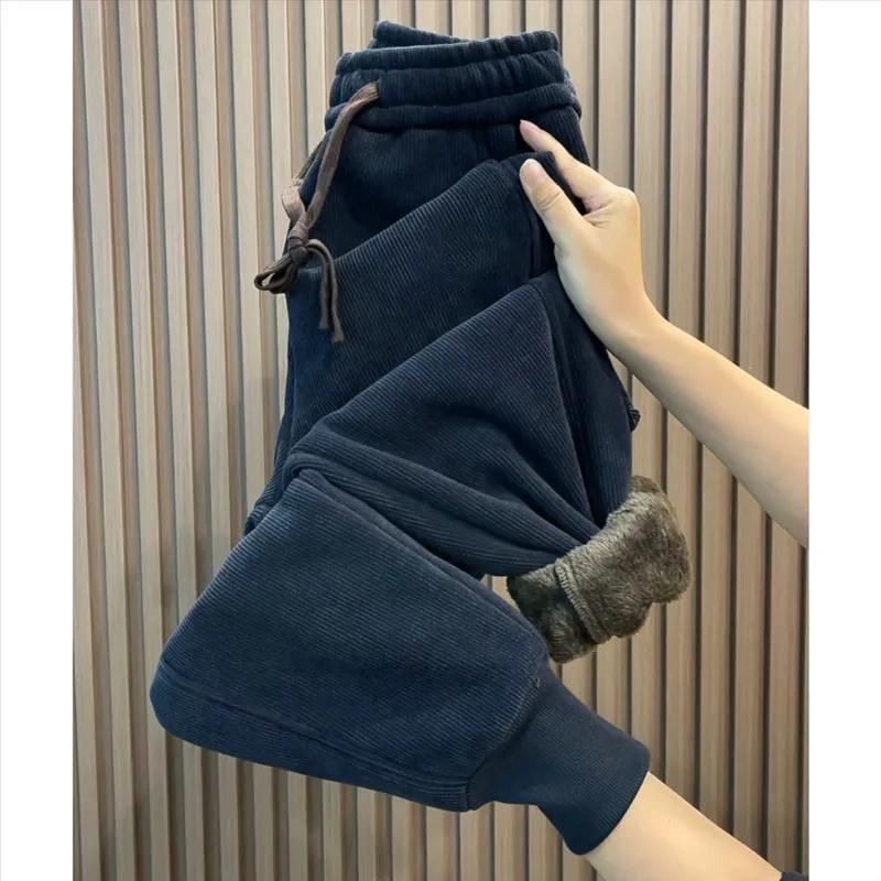 Autumn Winter Corduroy Velvet Padded Pants Women Loose Elastic Waist Harem Pants Fashion High Waist Casual Pants Female