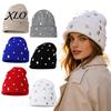 Music Festival Punk Style Cap Bling Rhinestone Knitted Hat, Street Knit Winter Sparkly Geometric Hat Warm Skull for Women Autumn Fashion Accessories