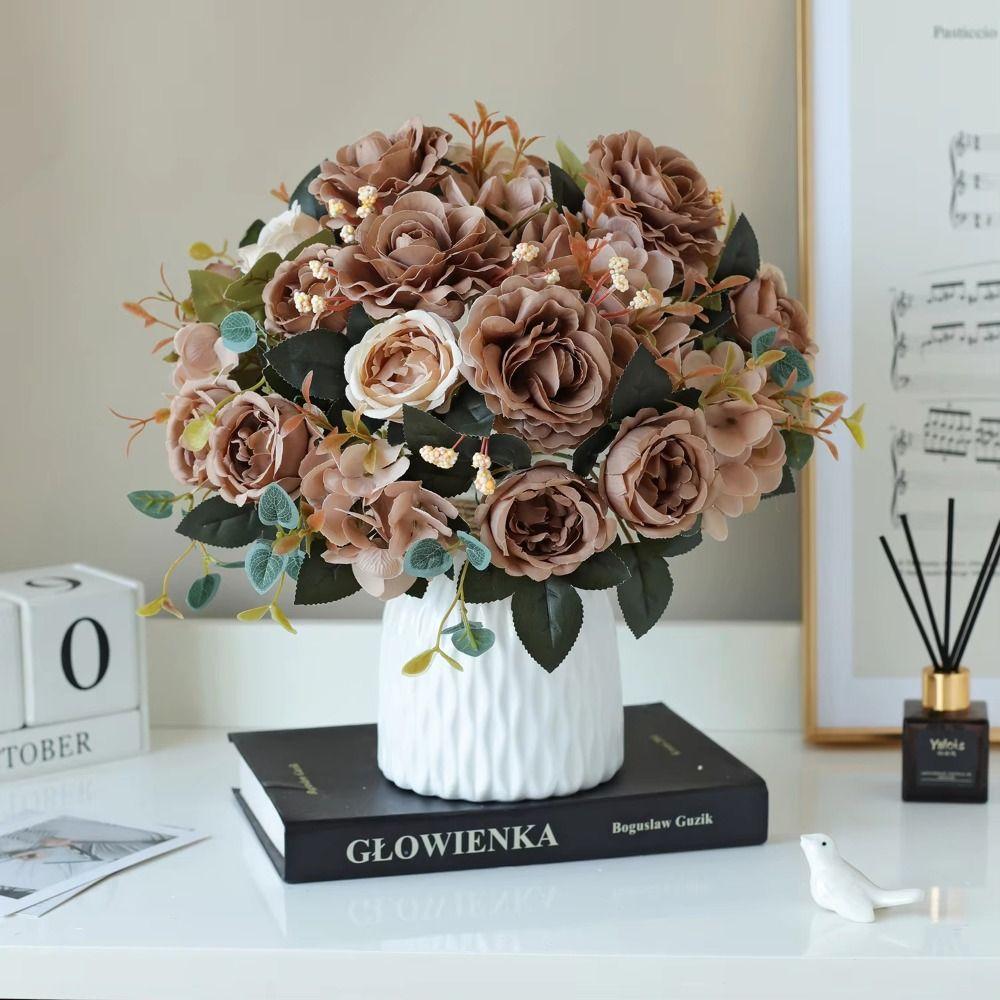 Colorful Artificial Peony Flowers Landscape Silk Hydrangea Bridal Bouquet  Wedding Arrangements