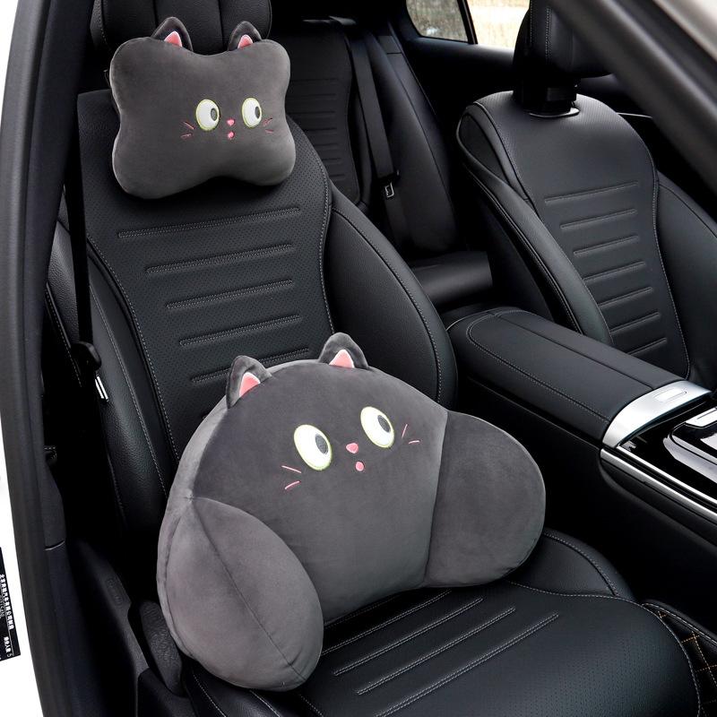 1 Set Auto Interior Decoration Car Headrest Neck Pillows Cute Cartoon Plush Waist Pillow Back Cushion Diy Accessories