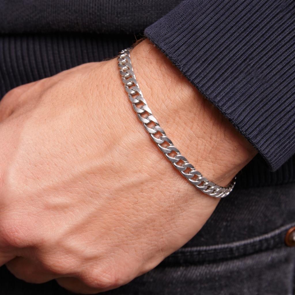 FULL Silver Men' Bracelet 4.5mm 925 SILVER Bracelet ITALIAN Cuirass