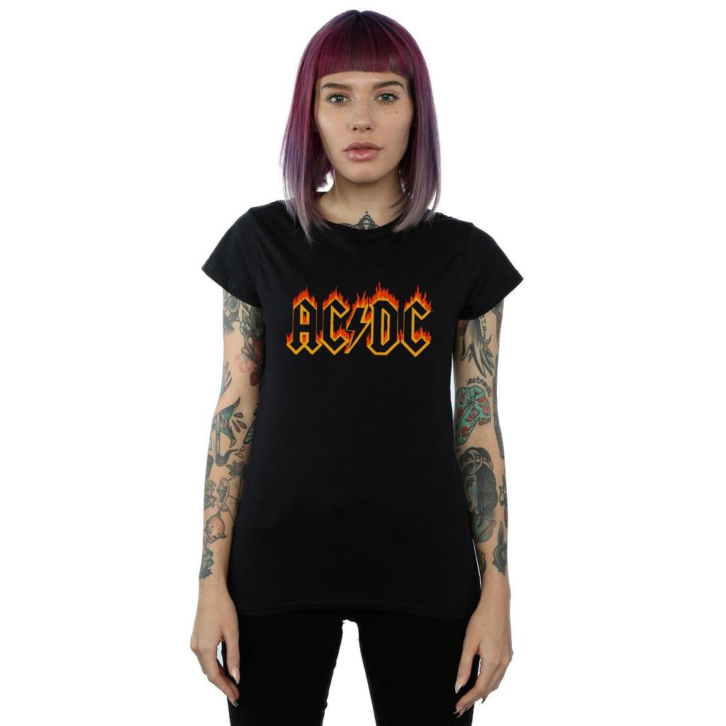 AC/DC Womens/Ladies Flames Logo Cotton T-Shirt