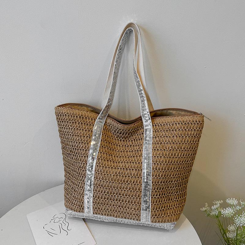 Summer seaside beach vacation straw bag women's 2025 new large-capacity shoulder bag woven tote bag