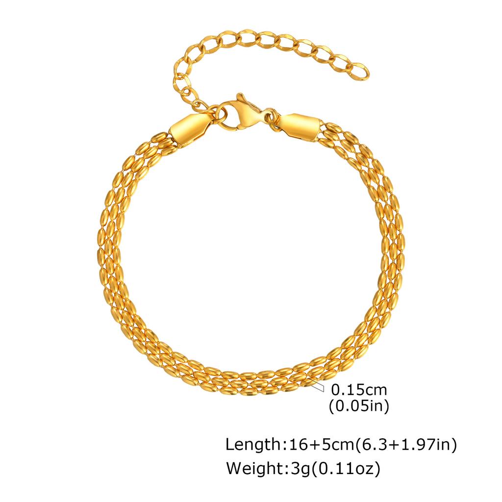 Dainty Gold Plated Bracelets for Women, Waterproof Triple Link Stainless Steel Beads Snake Chain Writs Bracelet Adjustable