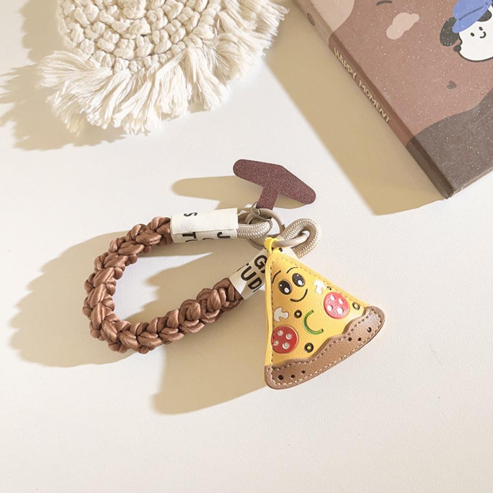 Anti-lost Leather Pizza Pendant Safety Chain Hanging Lanyard Keychain  Gifts