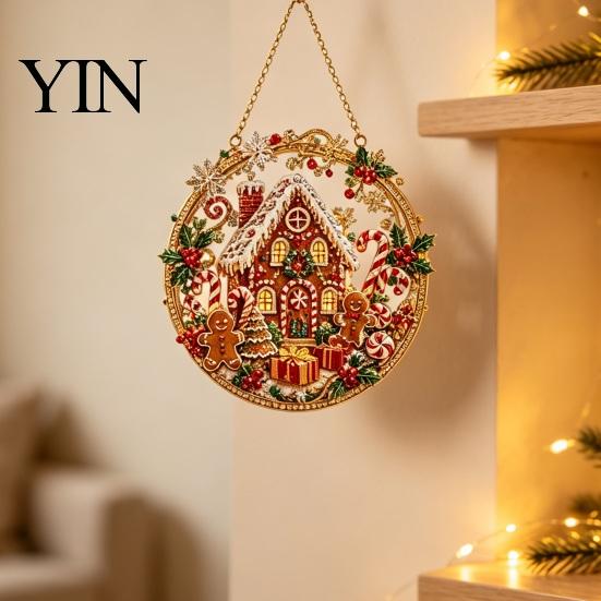 Durable Christmas Tree Decor Rhinestone Painting Suncatcher Kit, Round DIY Hanging Festive Decorations for Holidays Home, Craft Pendant Holiday Party