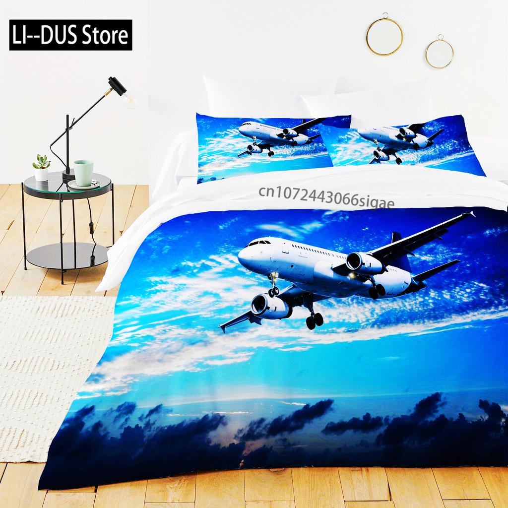 2/3 Piece 3D Printed Airplane Bedding Set: Includes 1/2/3 Piece Pillowcases And 1 PC Duvet Cover (Without Filler) - Suitable