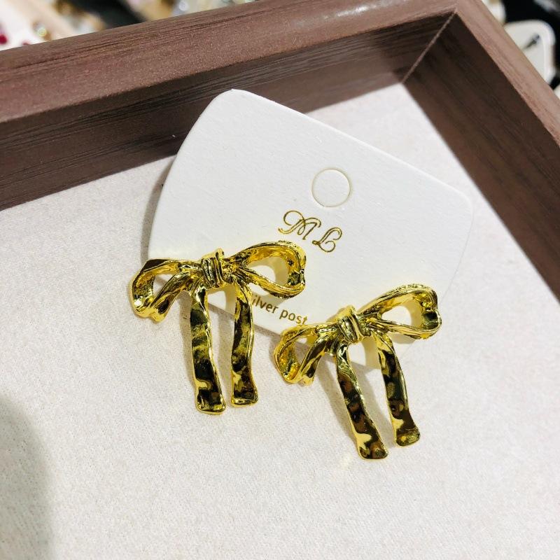 Fashion Metal Bowknot Pearl Earrings Women Gold Silver Colo Exquisite Versatile Party Jewelry Gifts