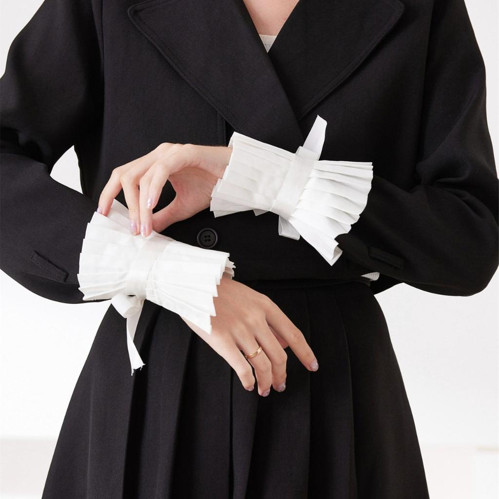 Korean Organ Pleated Straps Bow Fake Cuffs With Sweater Shirt Decoration Fake Gloves