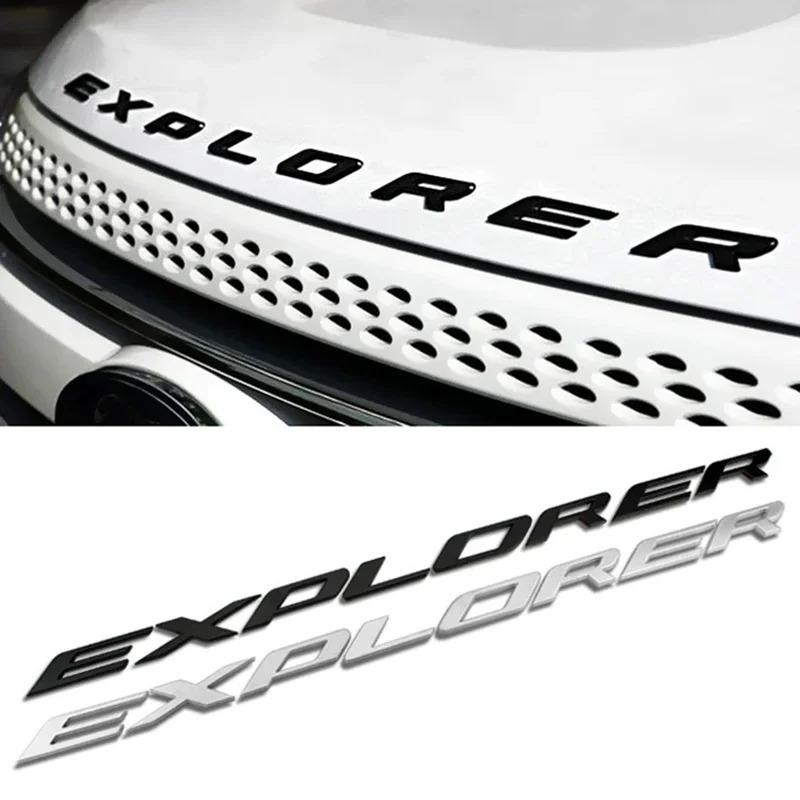 BAZZ3 3d ABS Black Logo Explorer Emblem Leters Car Front Hood Emblem Bonnet Bagde For Ford Explorer 4 5 6 Explorer Sticker Accessories