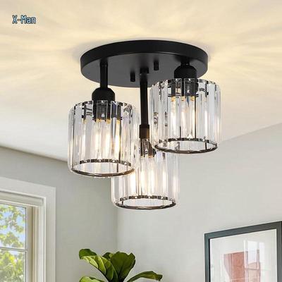 Modern Black Crystal Ceiling Light with Transparent Lampshade for Kitchen, Corridor, Hall, and Bedroom