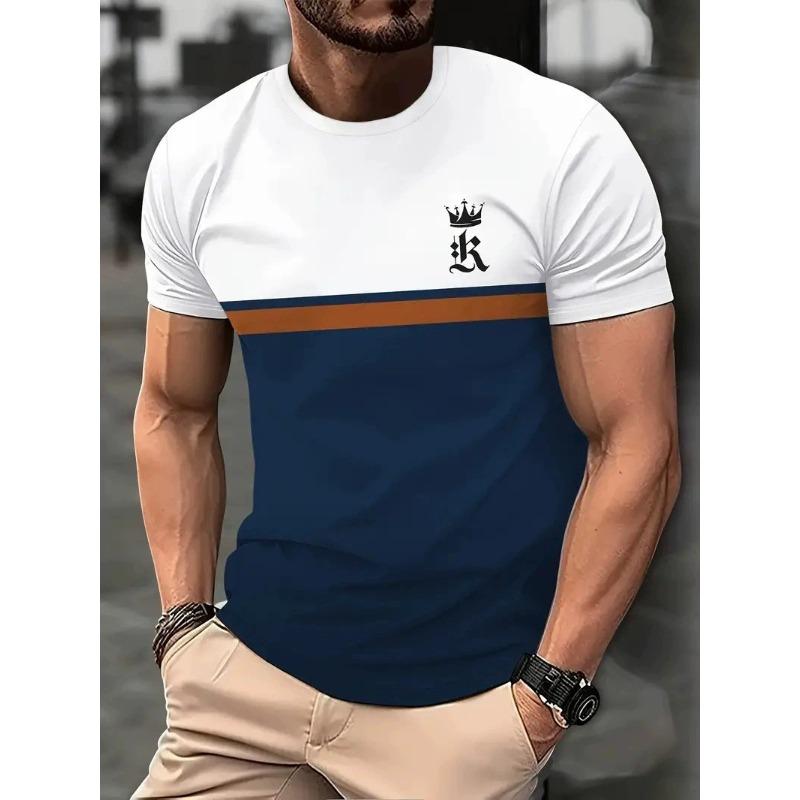 Summer Round Neck 3D Line Logo Print Top Fashionable Casual Short Sleeved Men's T-shirts