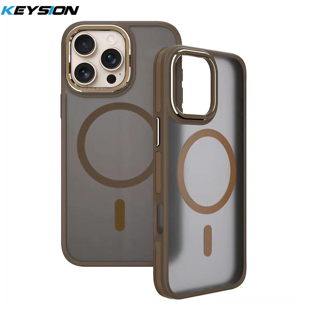 KEYSION Shockproof Magnetic Case for iPhone 15 16 Pro Max 15 Plus 16e Matte Translucent PC+TPU Color Blocking Phone Cover