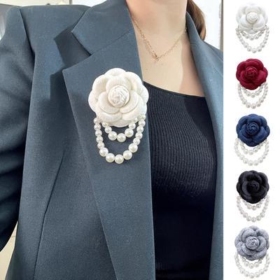 Rose Brooch Elegant Vintage Flower High Gloss Faux Pearl Chain Hat Shawl Scarf