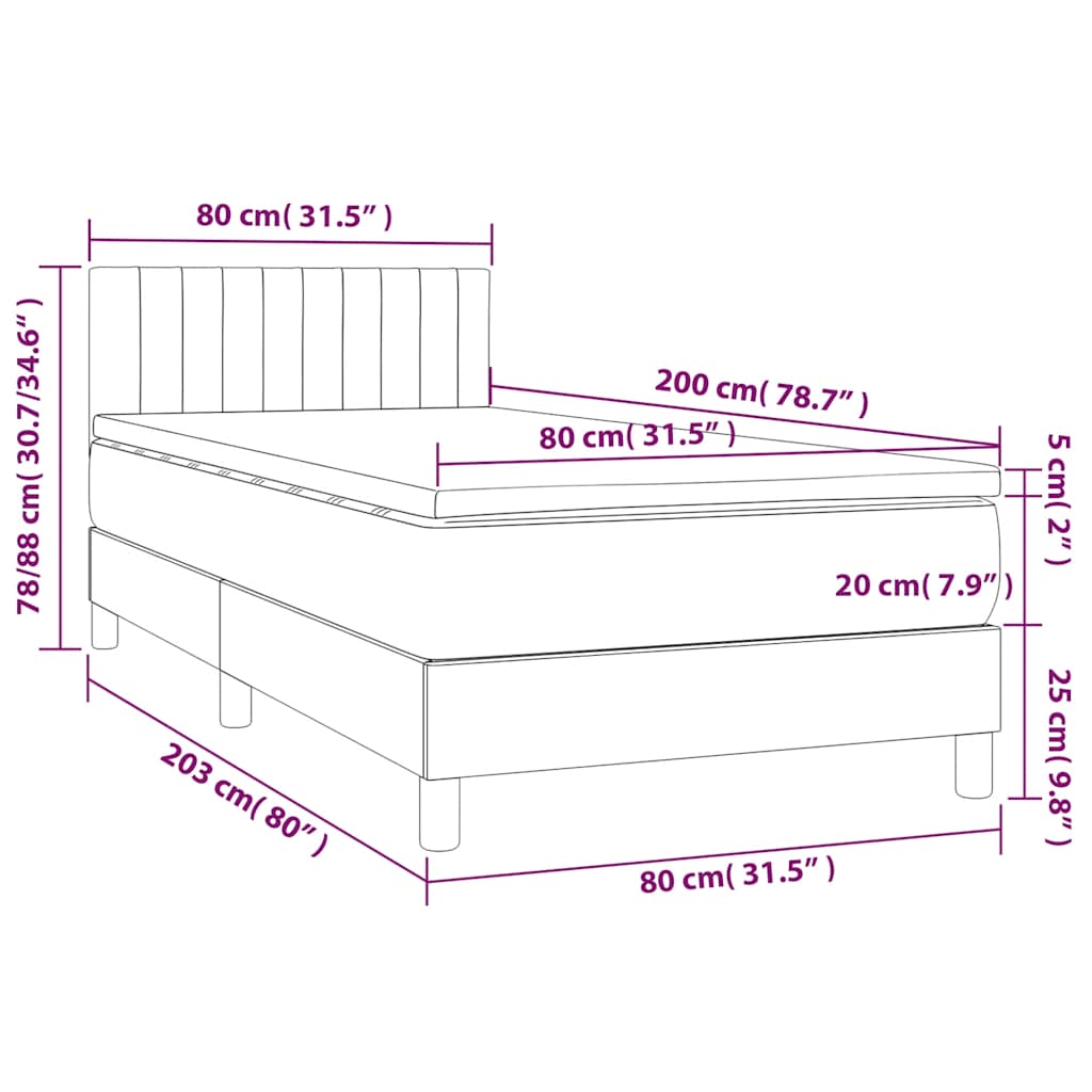 Box Spring Bed with Mattress & LED Dark Blue 80x200 cm Velvet