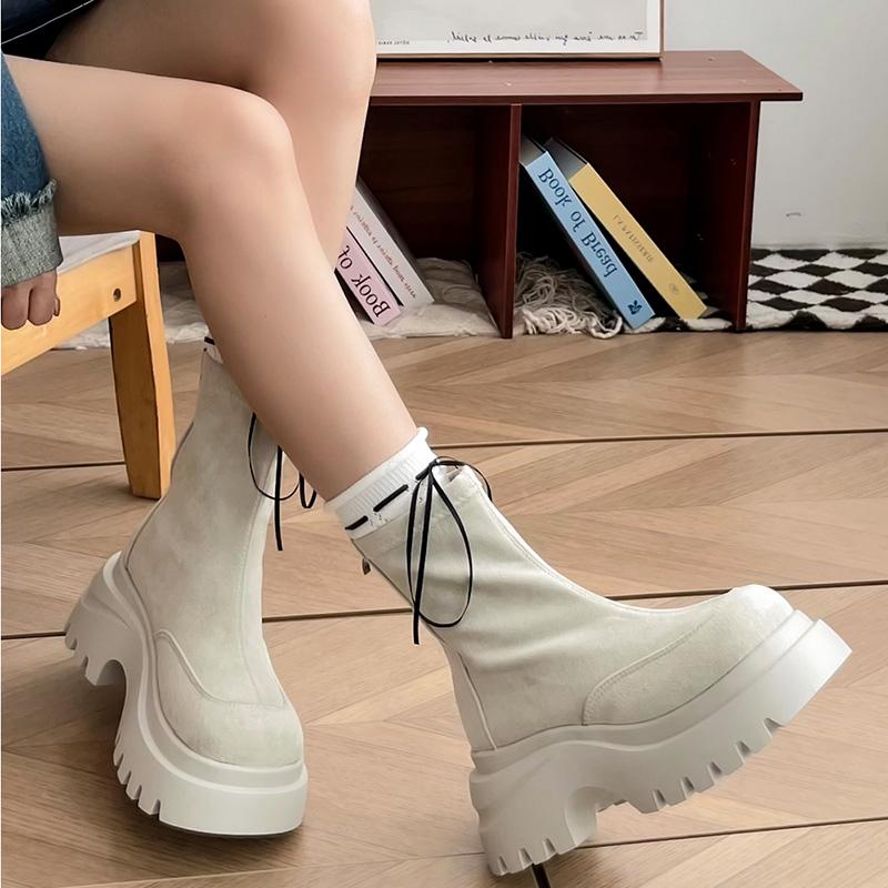New Fashion Women Ankle Boots Chunky Platform Heels Zipper Punk Short Booties Shoes  Mujer