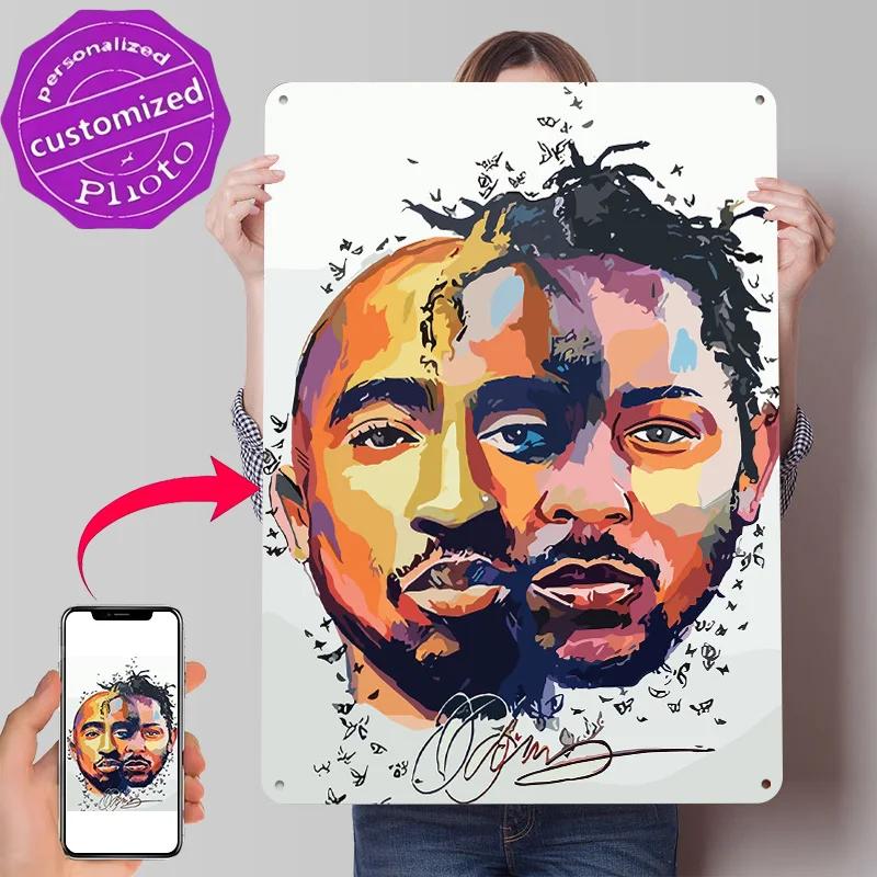 Tupac and Kendrick Lamar D Printed Texture Poster Personalized Wall Art Retro Metal Tin Signs for Office Decor Room House Home