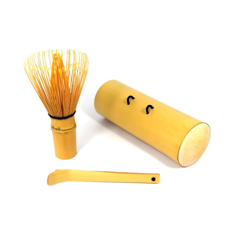 Bamboo Tea Ceremony Tool Set 3 Pieces (Chasen, Chasen Tube with Lid, Folding Chashaku)