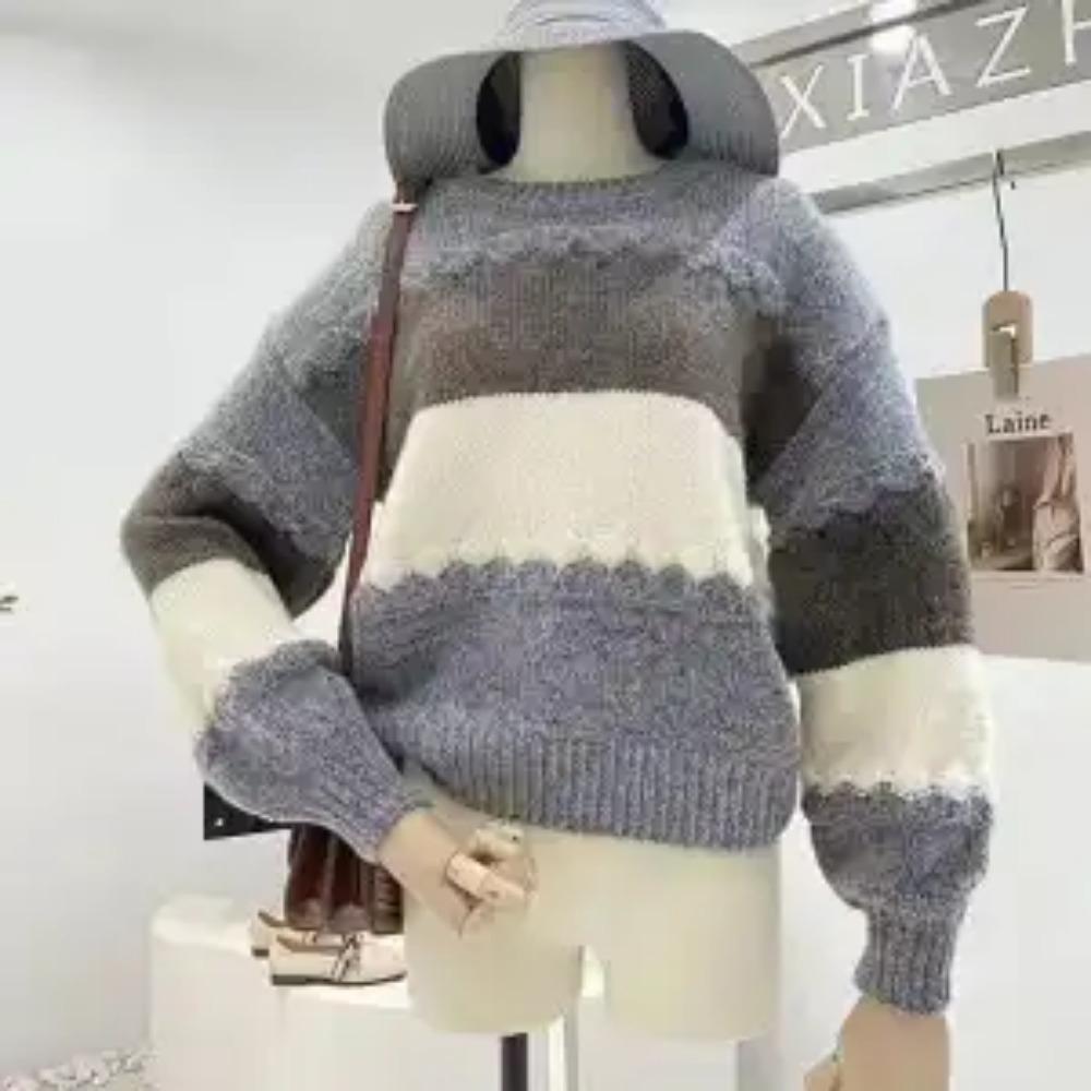 

Новый корейский свободный вязаный свитер в стиле колледжа с добавлением бархата и утолщением, модный и универсальный топ с круглым вырезом XXXL серый