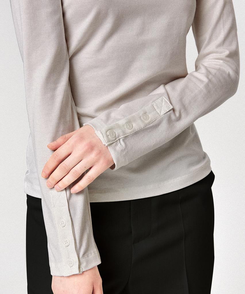 WEREVE Modal Button Long Sleeve Top_Grayish Beige