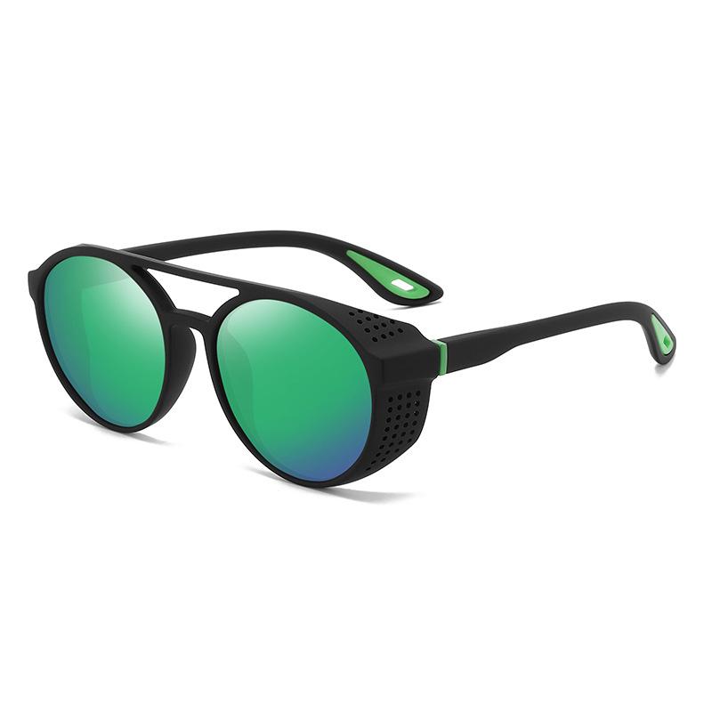 New Circular Steampunk Polarized Sports Sunglasses Trendy Double-Bridge Side-Cutout Shades Unisex Design for Fishing and Driving