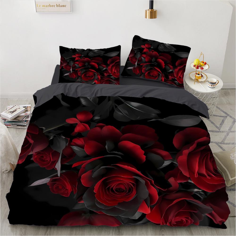 Colorful Rose 3D Printed Pattern 3pcs Single Double Queen Quilt Cover Pillowcase Bedding Set